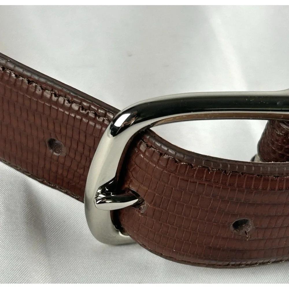 Tecovas Brown Genuine Lizard Leather Belt Mens Size 40 Silver Tone Buckle Mexico